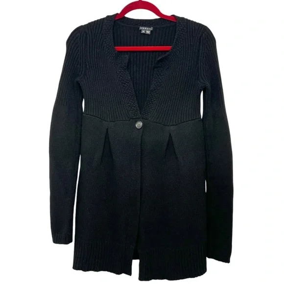 Theory Black Wool Cashmere One Button Longline Women's Cardigan Sweater Small - Picture 1 of 11